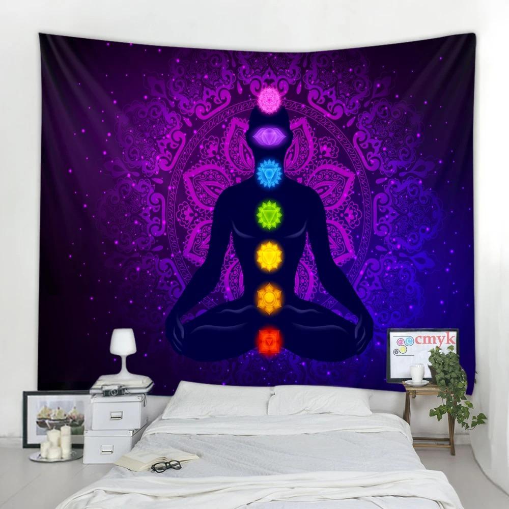 Chakra Meditation Galaxy Tapestry 2D Single Print Vibrant Home Decor Soft Accessory Spiritual Functional YogaThemed Attractive