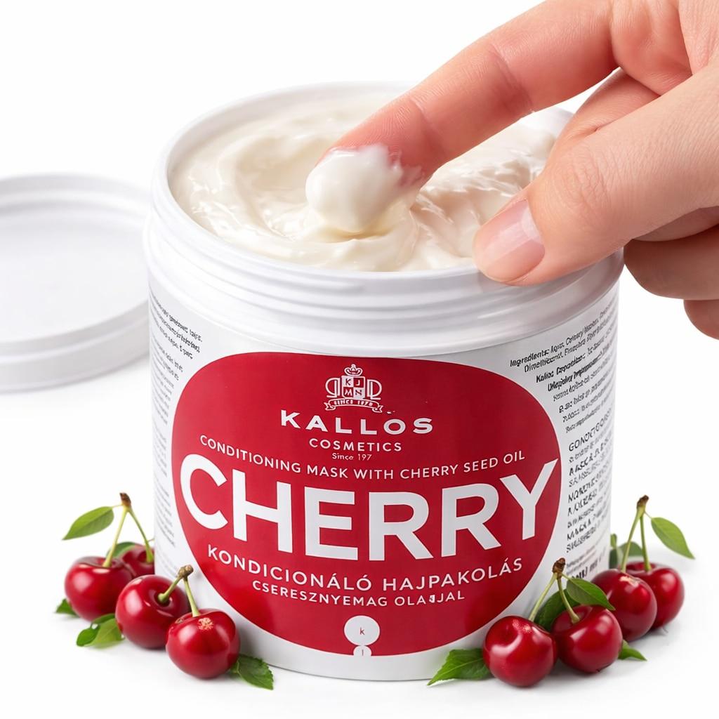 Kallos Cherry Hair Mask with Cherry Seed Oil, 1000 ml, Deep Repair for Dry & Frizzy Hair, Nourishing & Smoothing Conditioner