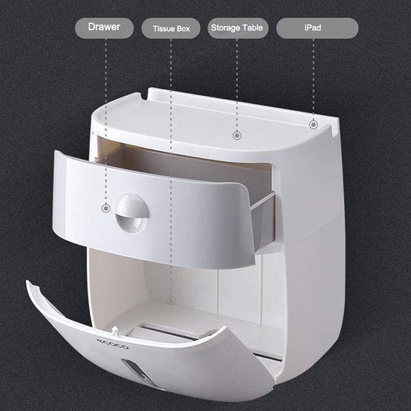 Wasserdichter, kreativer Toilettenpapierhalter zur Wandmontage, multifunktionales Toilettenpapierfach, doppelschichtig, tragbare Tissue-Aufbewahrungsbox, Badezimmerzubehör