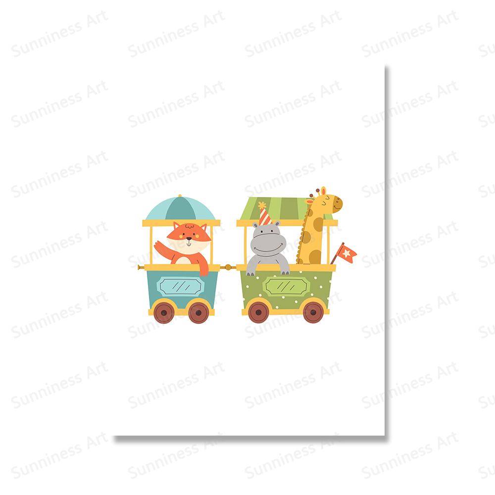 Train Animals Monkey Rabbit Giraffe Lion Nursery Wall Art Canvas Painting Nursery Poster And Print Wall Pictures Kids Room Decor