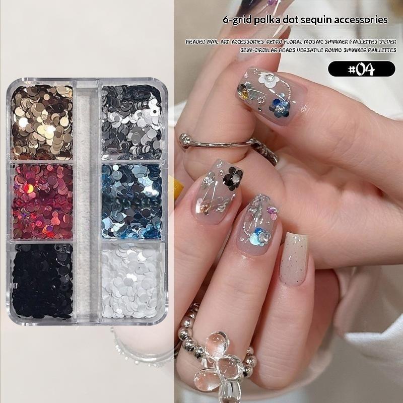 3D Floral Polka Dot Nail Glitter Sequins 1 Box 6/12 Grids Spliced Design for Professional Manicure Salon
