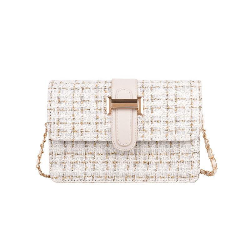 Trendy Street Style Woolen Quilted Chain Shoulder Bag Womens Small Chic Crossbody Bag белый