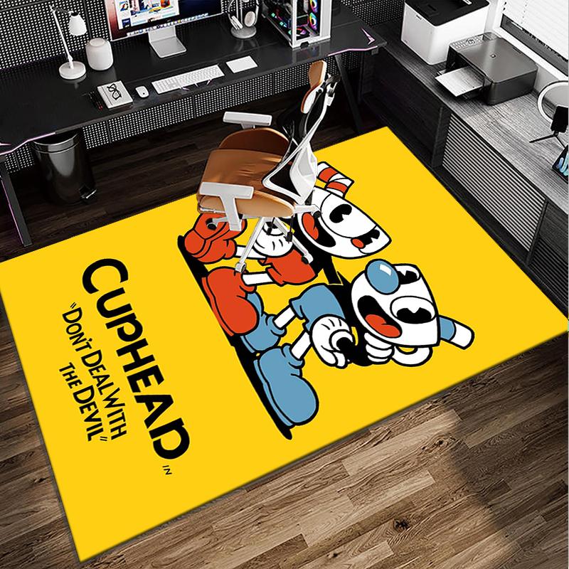 Cup-head And Mugman Adventure Office Rug Chair Mat, Game Carpet, Suitable for Front Door, Bedroom, Living Room, Desk, Holiday Gift