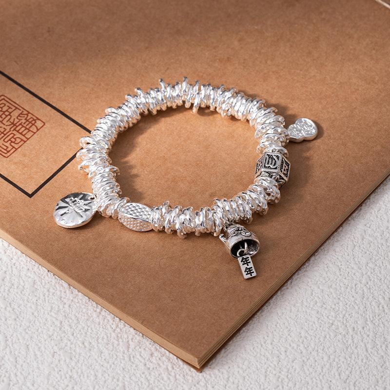 Coiled Broken Silver Bracelet, Gold-Swallowing Beast Handmade Braided Rope Bracelet, Adjustable Safety Hand Rope Lucky Jewelry