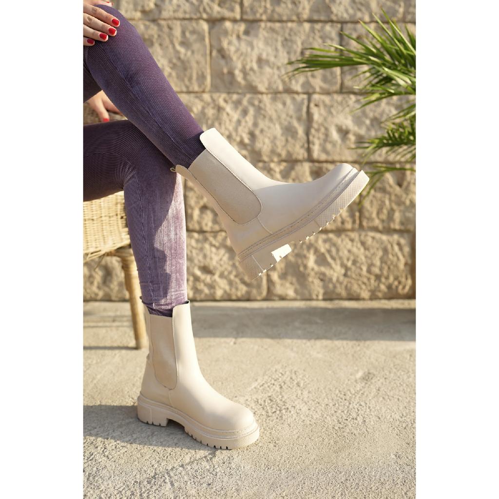 Women's Black Leather Side Elastic Boots