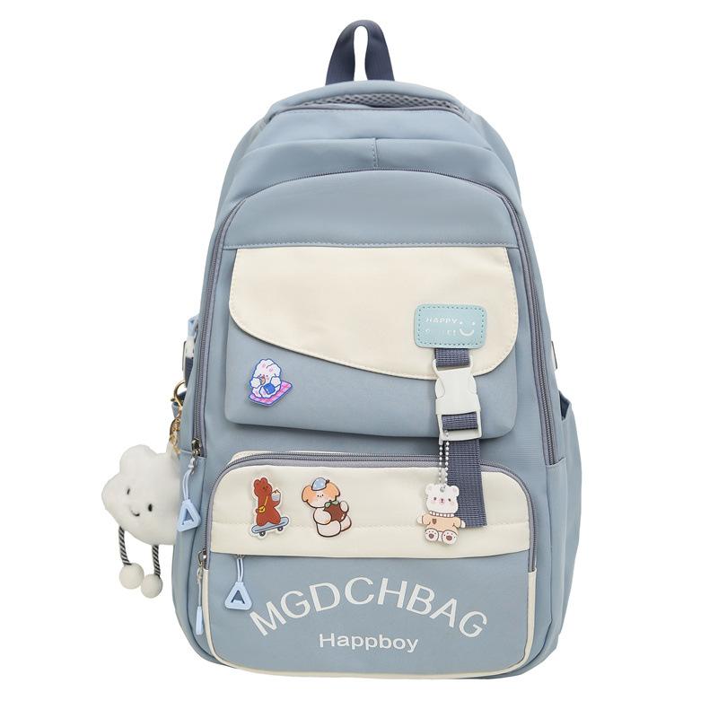 Women Contrast Color Large Capacity Schoolbag Letter Print Backpack for Middle School Students