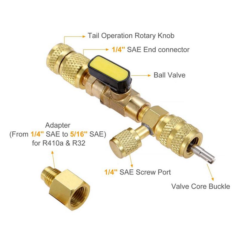 R410A R22 Ventilkernentferner-Installationswerkzeug Klimaanlagen-Reparaturwerkzeuge mit SAE-Anschluss in Doppelgröße 1/4 Zoll 5/16 Zoll HVAC-System