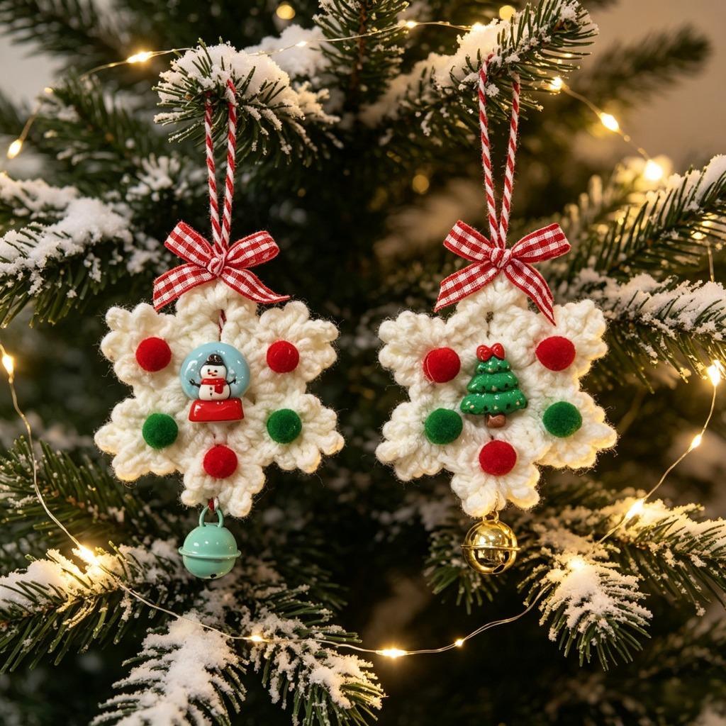 Christmas Pendant Ornament Festive Christmas Drop Ornament Bow Hanging Ornament Snowflake Shaped For Window Door Handle
