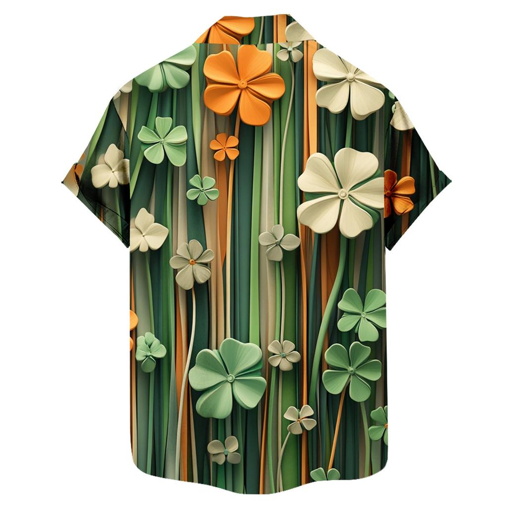 Men's Casual Short-sleeved Shirt Slim Fit Stylish Men's St. Patrick Print