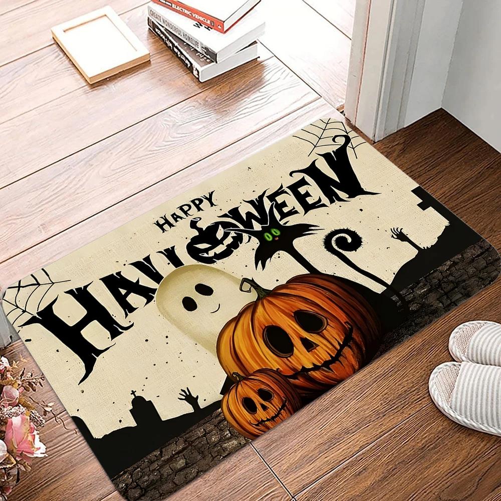 VIKAMA Halloween Welcome Floor Mat Ghost Pumpkin Kitchen Bedroom Floor Mat Outdoor Entrance Carpet Festival Home Decor
