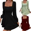 Fashion Women's Dress Sexy V Neck Party Irregular Long Sleeve Dress