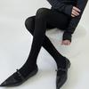 Women Vintage Shimmering Ribbed Striped Opaque Pantyhose 90s Winter Fall Basic Bottoming Tights Stockings Leggings