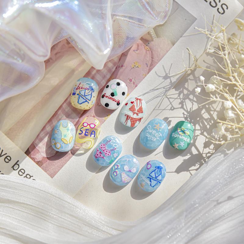 Kawaii Red Jelly Tomato Nail Art Sticker Bowknot Star Cute Summer Fruit 5D Fruit Self Adhesive Nail Art Decals For Summer Diy