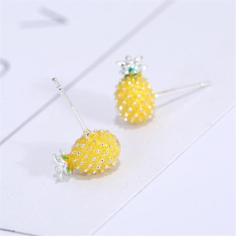 Nouvelle Mode Créative Fruit Personnalité Bijoux Argent Sterling 925 Adorable Doux Mignon Ananas Cristal Femmes Boucles d'Oreilles Puces Se578