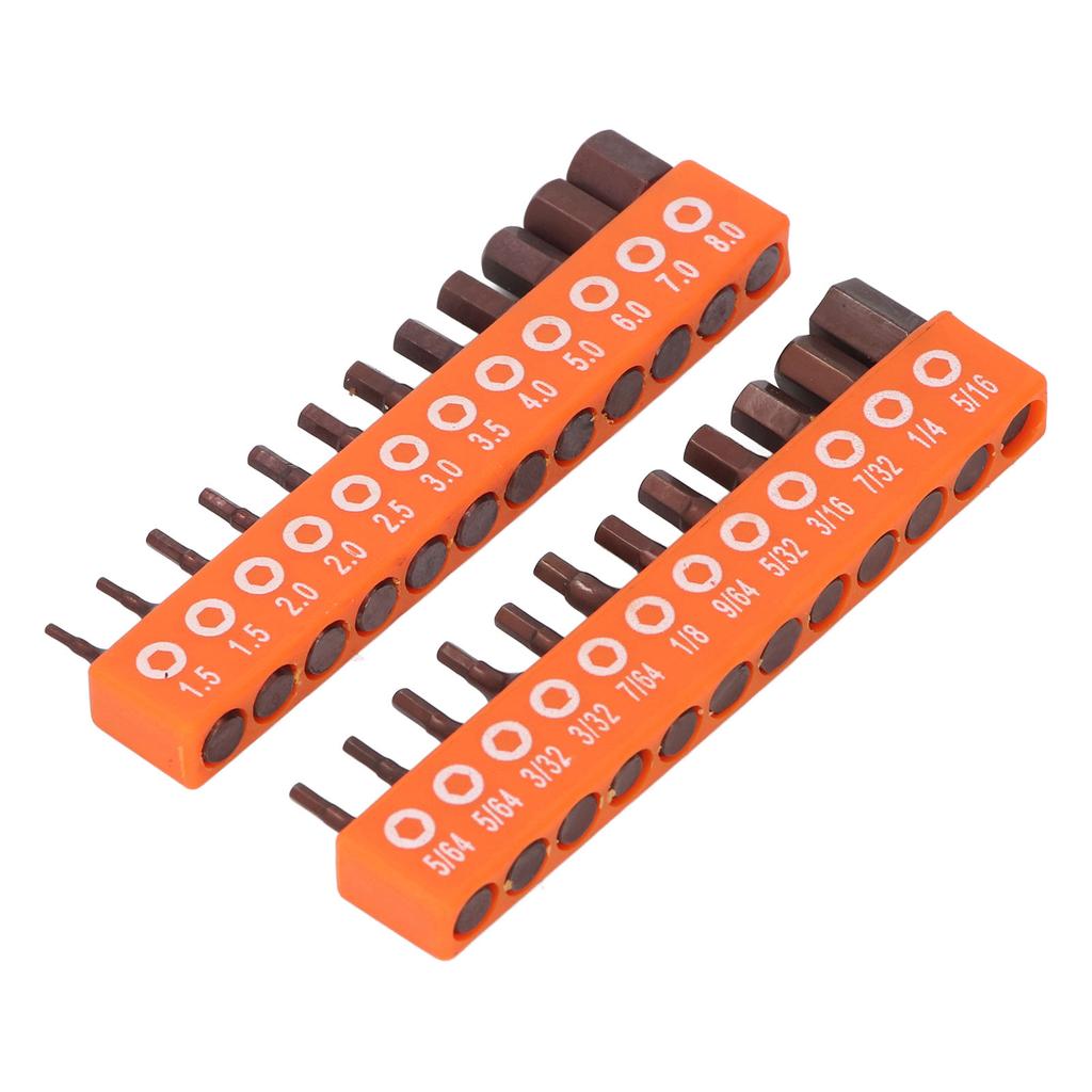 24 Pcs Hex Head Drill Bit Set 1/4 Inch Hex Shank S2 Alloy Steel Metric and SAE Hex Bit Set for Indus