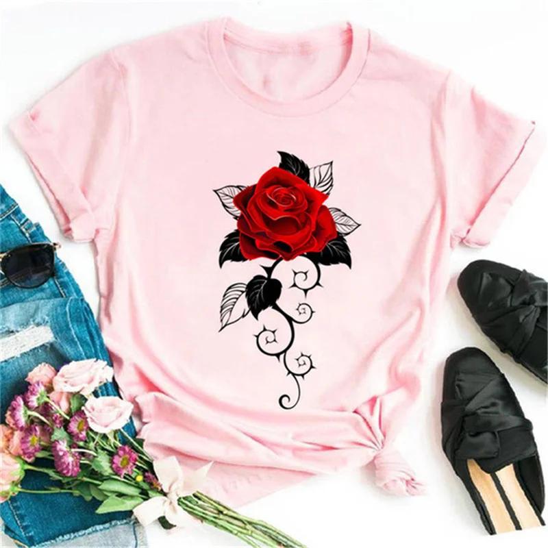 Women's T-shirt Fashion Creative Flower Printed T-shirt Casual T-shirt Short Sleeve Women's T-shirt