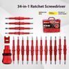 Professional 34pc Magnetic Screwdriver Kit Interchangeable Double Heads 3 Way Ratchet System Ergonomic Nonslip Handle
