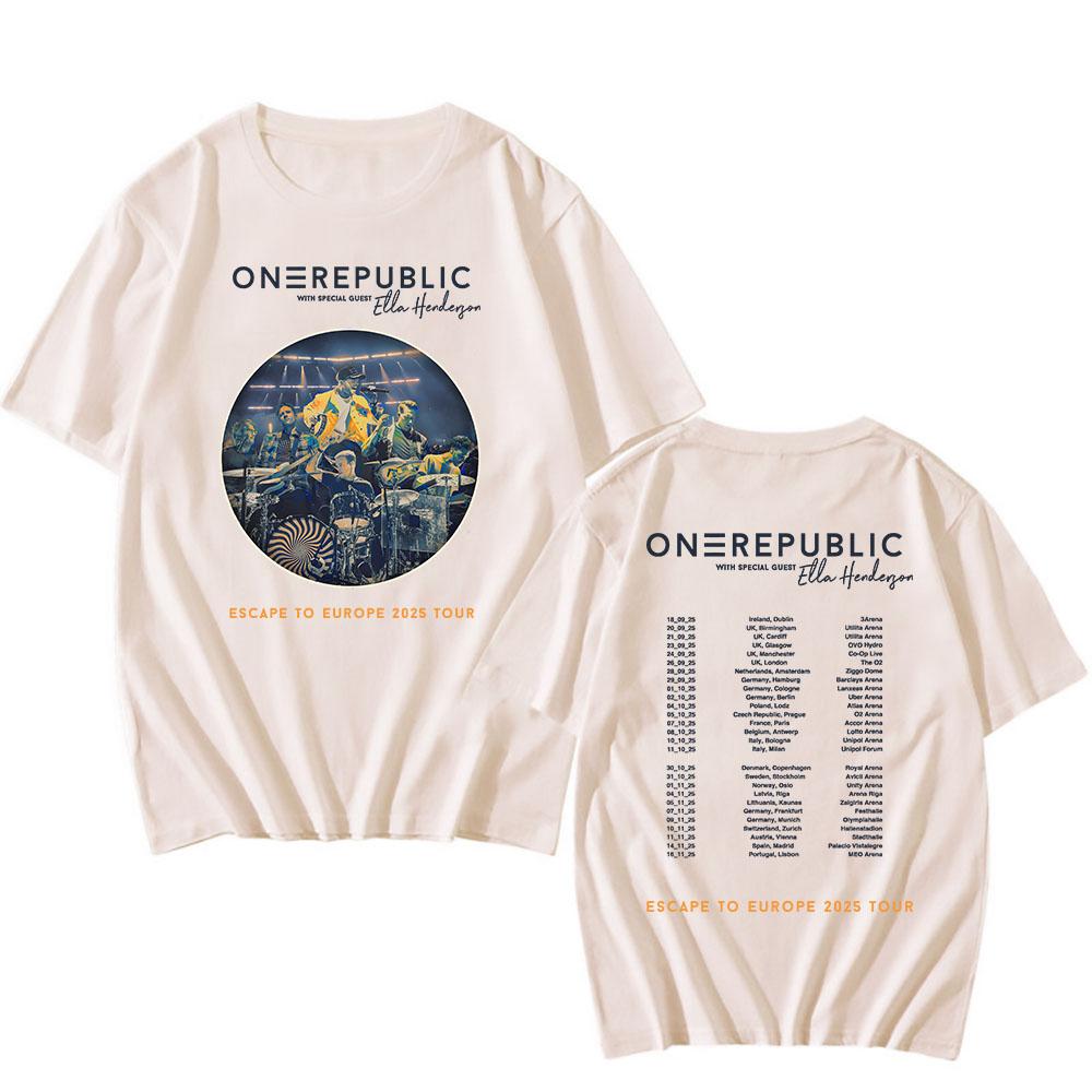 OneRepublic Escape To Europe 2025 Tour T-shirt Short Sleeve Loose Male Tshirts Rock Band Unisex Streetwear Hip Hop Print T Shirt