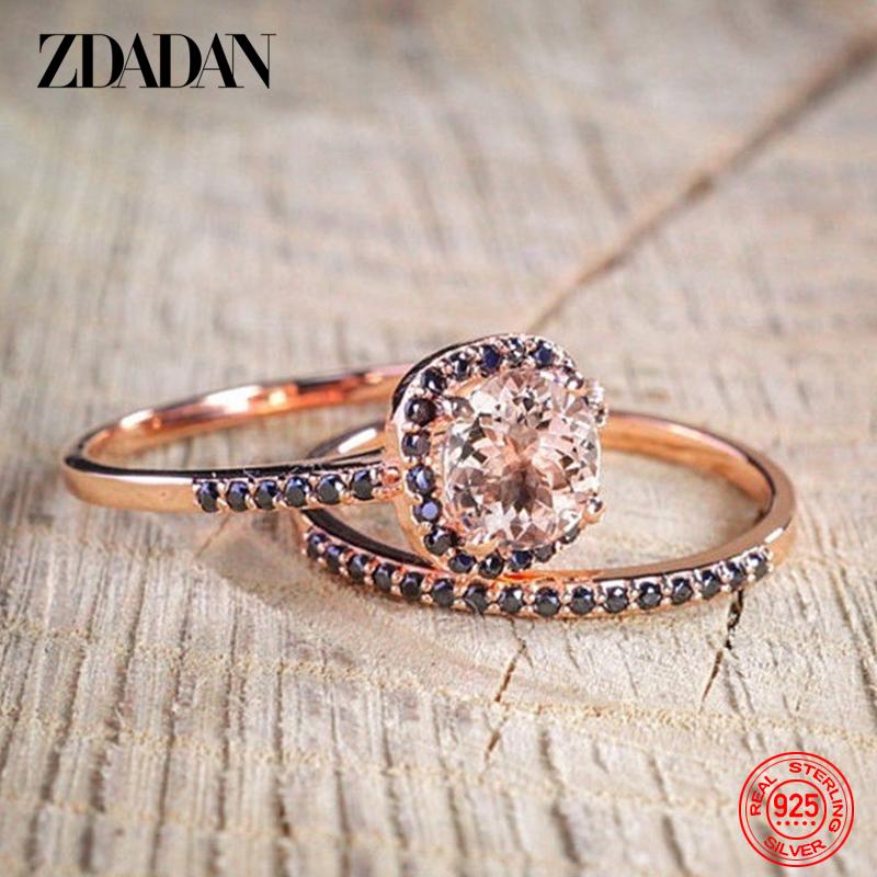 

925 Sterling Silver Rose Gold Topaz Rings for Women Fashion Charm Gift Wedding Jewelry 6