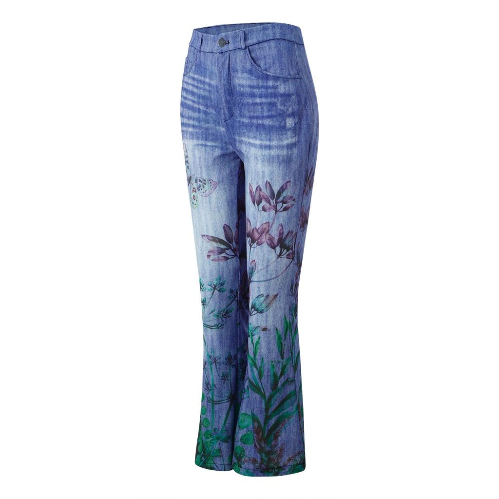 Ladies Casual Wide Leg Pants Straight Leg Pants Beltless High Waist Pants