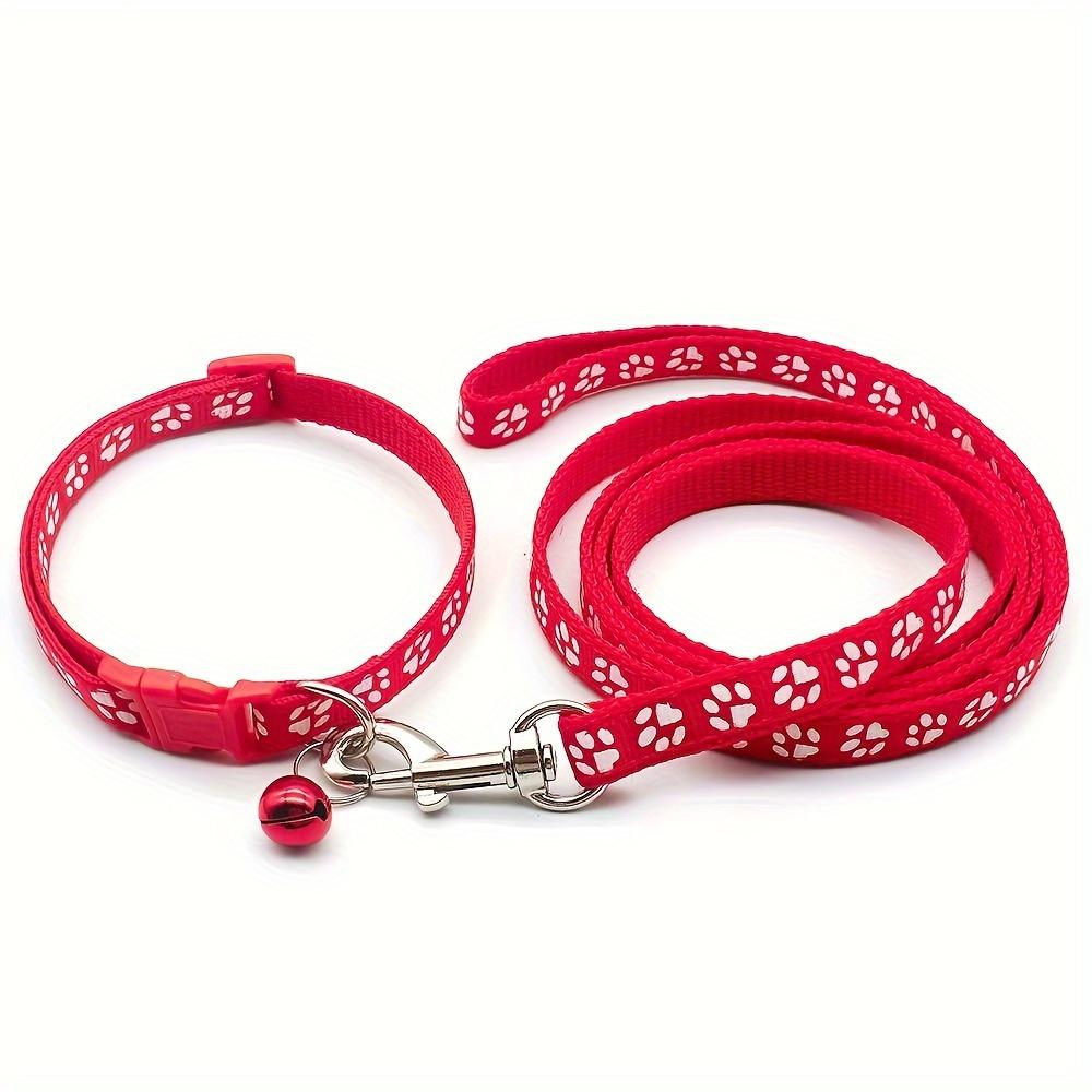 Pet Dog Collar and Leash Set, Cute Paw Pattern Nylon Dog Collar with Bell Long Dog Walking Leash