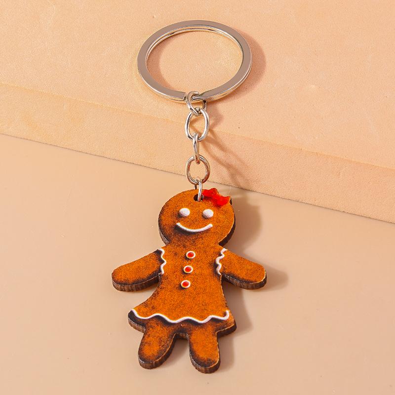 

Lovely Wood Gingerbread Man Keychain Christmas Stocking Keyring for Men Women Car Key Holder Handbag Pendants DIY X mas Gifts
