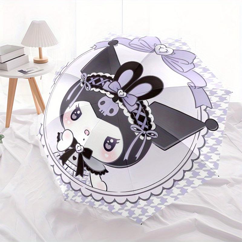 Kuromi Automatic Folding Umbrella Simple 8 Rib Design, Bright Cartoon Pattern, Durable Iron Frame, Suitable For Travel, Outdoor, Beach Cute