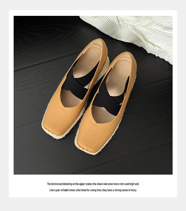 Korean Style 8CM Height Boost Ballet Espadrilles with Thick Sole & Cross Strap Wedge Heel - 2025 Edition