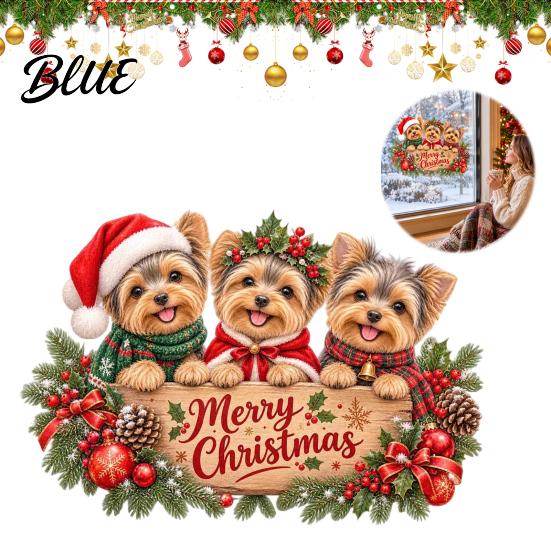 DIY Festive Displays Yorkshire Terrier Christmas Window Clings Yorkie Static Glass Sticker for Holiday Decorations Decorations Removable PVC
