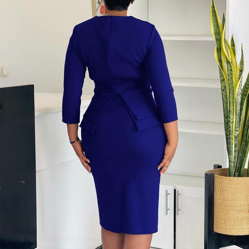 Women's Autumn New Fashion Temperament Elegant Solid Color Ruffled Edge Wrapped Buttock Dress