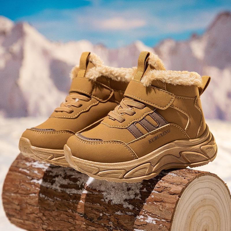 Kids Girls Winter Thickened Fleece Warm Velcro Sports Sneakers