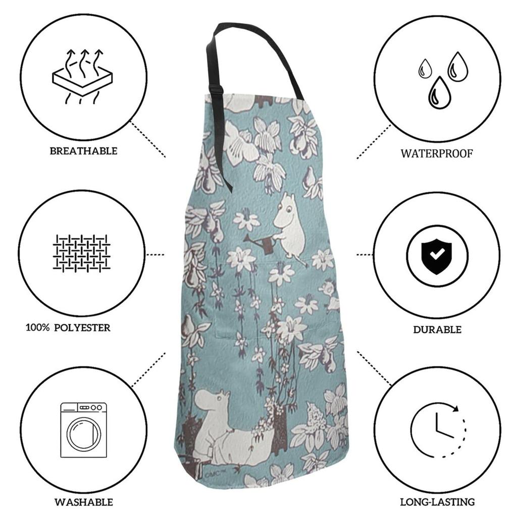 Moomin Simple and Cafe with Oxford and Kitchen Childcare Work Easy to Move Around 70cm x 84cm Apron, H-Shaped Apron, Stylish, Apron, Wrinkle-Resistant