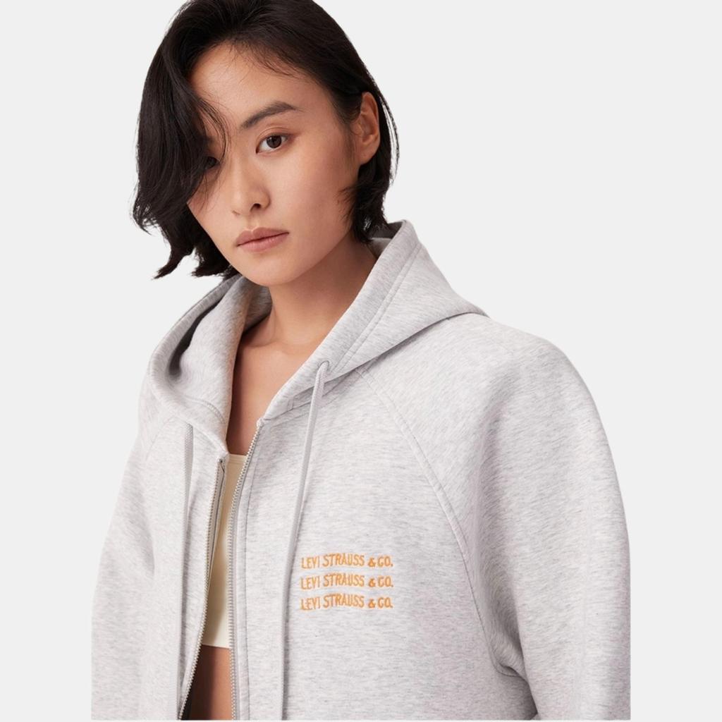 Levis Simple Comfortable Versatile Loose Hooded Drawstring Long Sleeve Sweatshirt Women sweatshirt Oatmeal 0016N-0000