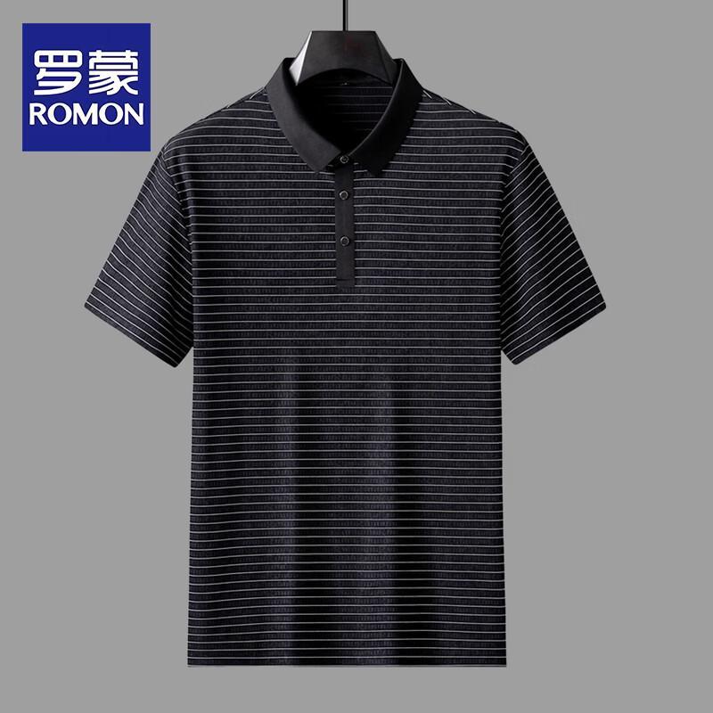 ROMON Men s Plus Size Striped Cool-Feel Polo Shirt L