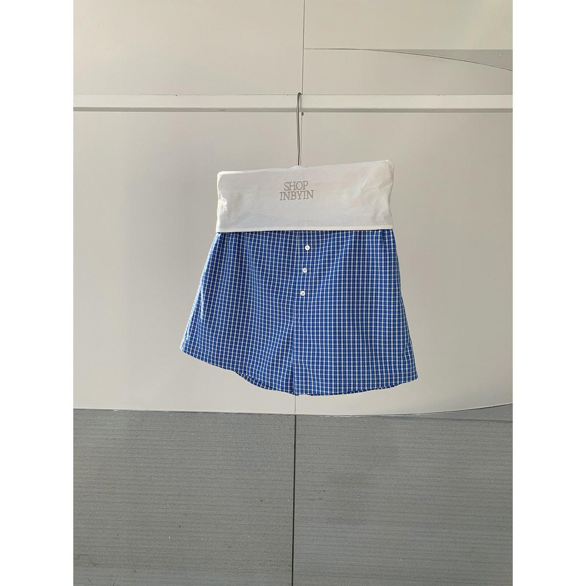 

Yi En Ou Korean-Style Plaid Elastic Waist Button Shorts - Slim Casual Women s Wear Medium