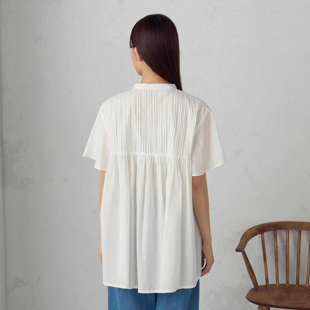 Comme Ca Ism Indian Cotton Pintuck White Blouse, 12-90IK07-205,