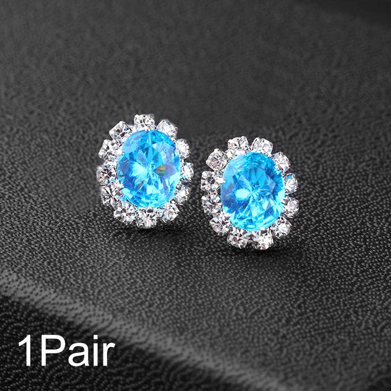 1Pair Oval Shiny Zircon Crystal Charm Women Colorful Alloy/Plastic Jewelry Stud Earrings