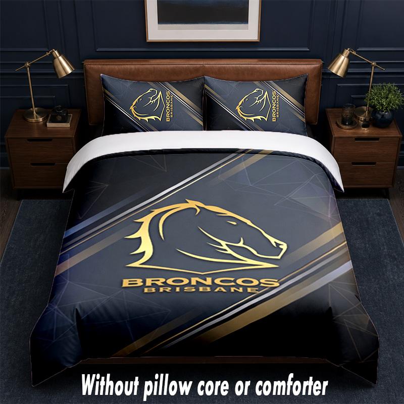 Set Biancheria da Letto Design Brisbane Broncos 1 Copripiumino + 2 Federe Morbido Traspirante Biancheria da Letto per la Casa