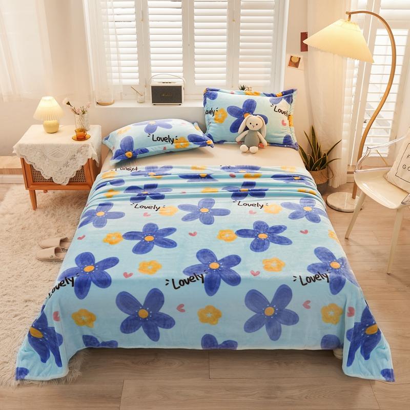1pc Flannel Fleece Blanket for Beds Flower Printed Coral Fleece Blanket for Winter Warm Thow Blanket Single/Queen/King Plaids
