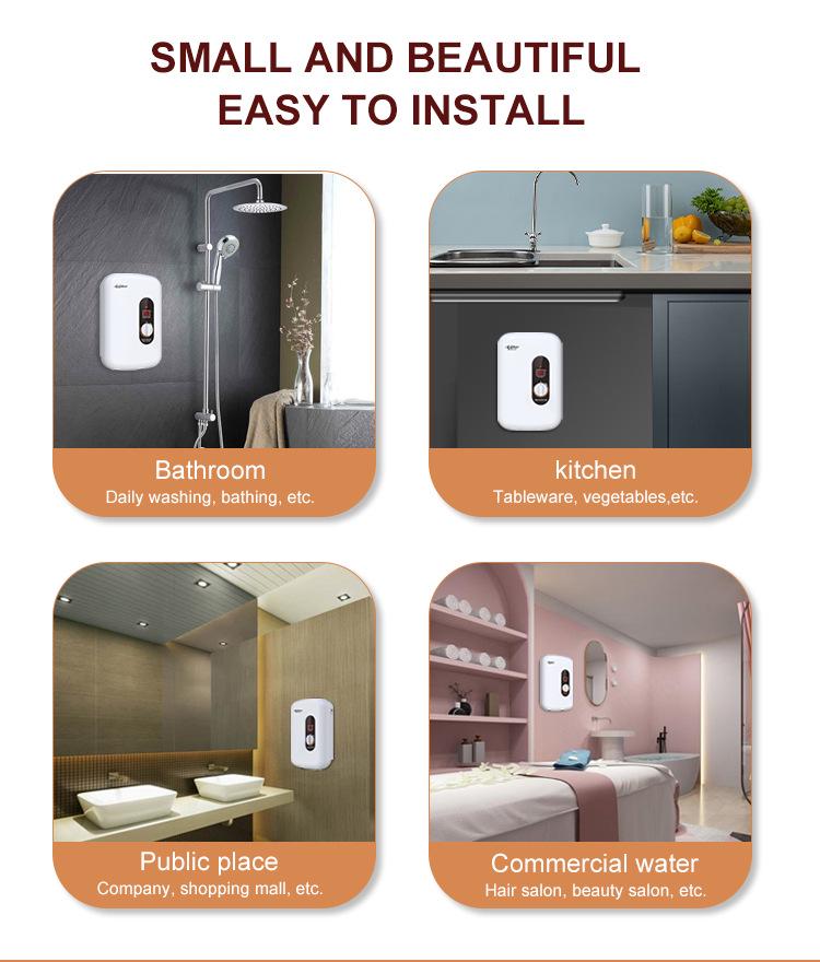 Compact Electric Water Heater with Adjustable Temperature for Shower and Bath, CE CB Certified