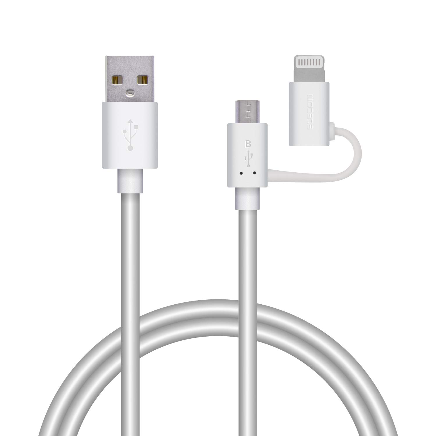 

ELECOM Micro USB Lightning Smartphone USB 2-in-1 + 0.7m Cable, White, MPA-AMBLAD07WH белый