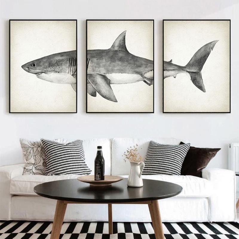 Marine Animals Canvas Paintings Great White Shark Posters and Prints Killer Whale Wall Art Picture for Home Decoration No Frame