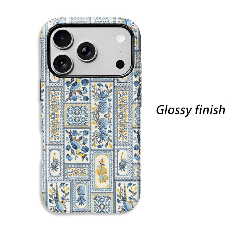 Artistic Mediterranean Parrot Pineapple Tile Graphic Art Film Aesthetic Protective Shockproof Bumper Case For iPhone 14 15 16 Pro Max Plus