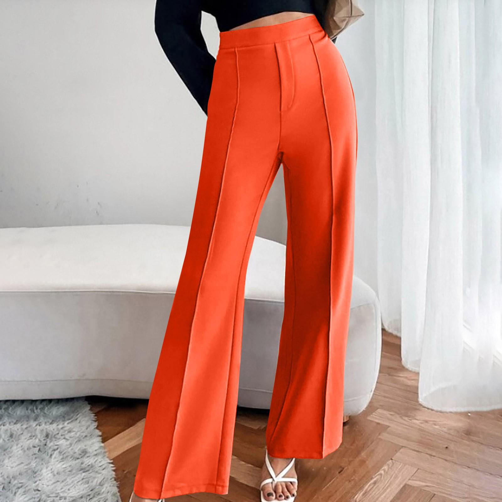 Women s Casual Sports Pants High Waist Slim Wide Leg Flared Color Slim Pants S оранжевый