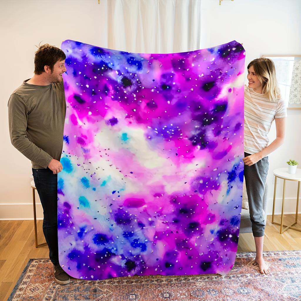 Unique Gradient Starry Sky Flannel Throw Blanket Dreamy Rainbow Color Soft Warm Artistic Quilting Craftsmanship for Home