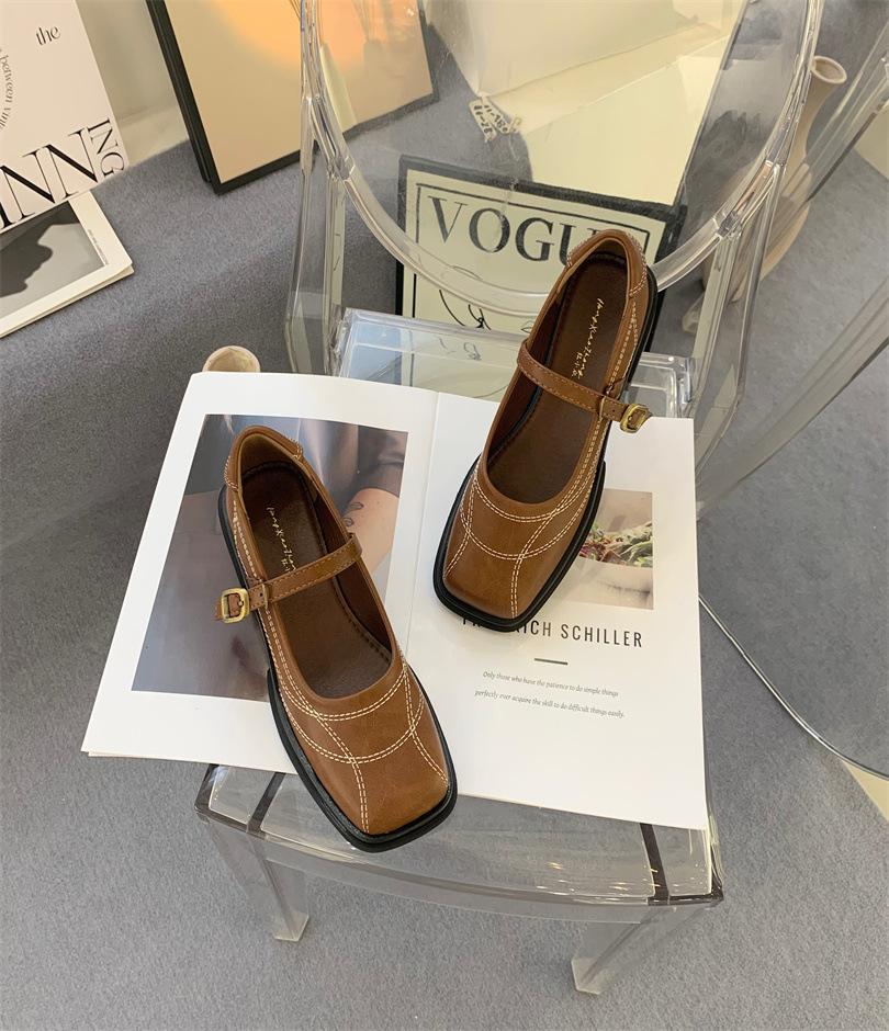 Square head thick heel Mary Jane single shoes women's shoes 2025 spring new versatile college style small leather shoes women