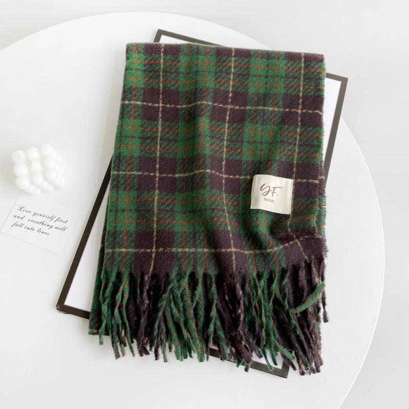 Imitation cashmere scarf women's autumn and winter color plaid thickened scarf to keep warm scarf versatile shawl