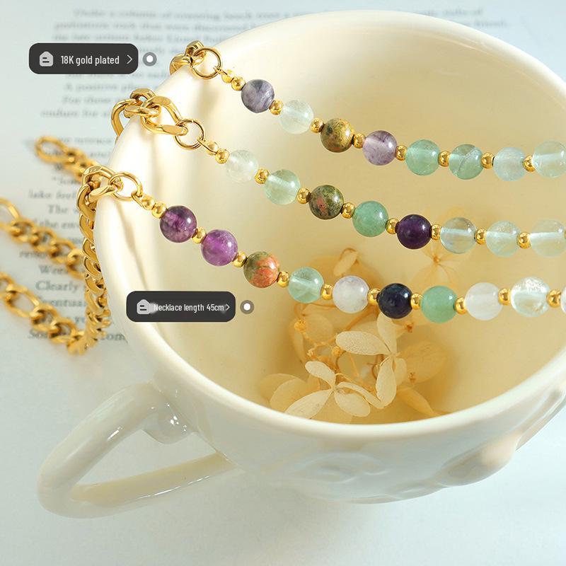 Multi-Color Natural Stone Beaded Titanium Steel Necklace