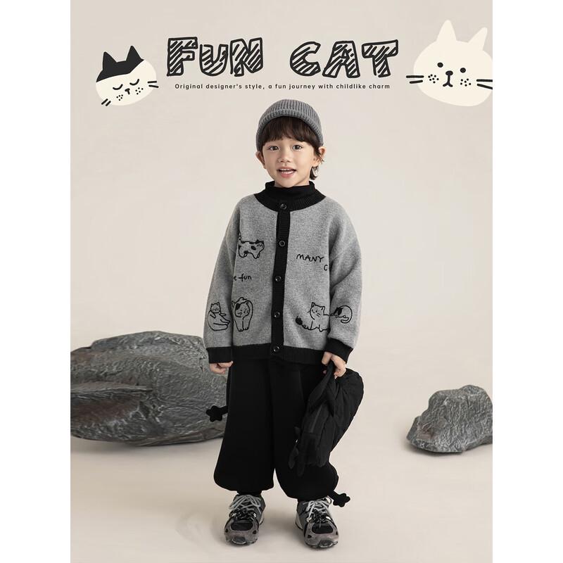 Boys' Playful Cat Ear Cardigan Sweater