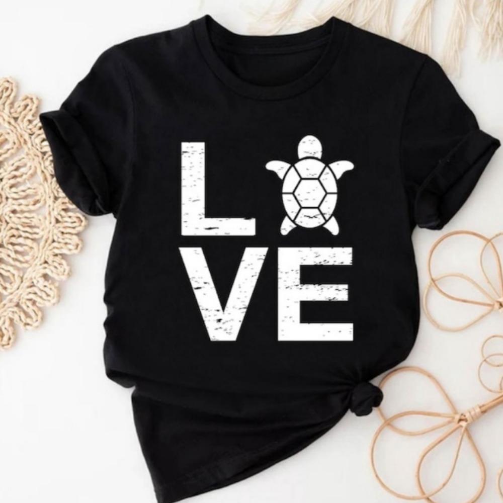 Turtle Lover Shirt Animal Lover Shirt Turtle Heart Shirt Casual Tees Graphic Tops Y2k Clothes V